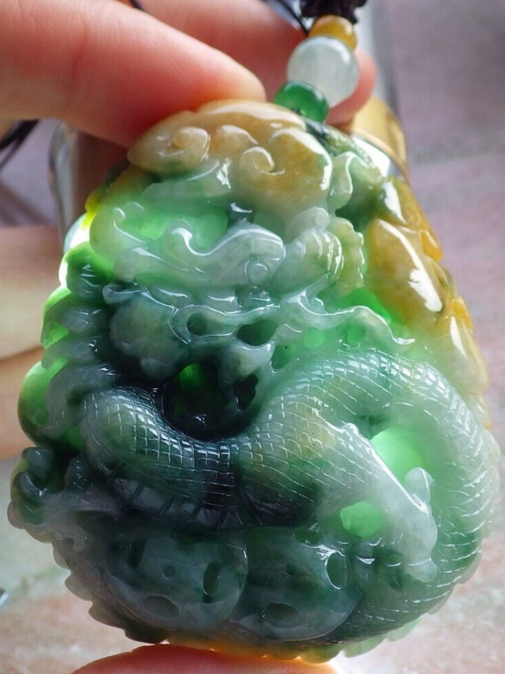 Certified Yellow Burma Natural A Jade jadeite Pendant Dragon Coin 生意兴隆